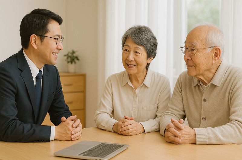 スタッフと面談をする老夫婦