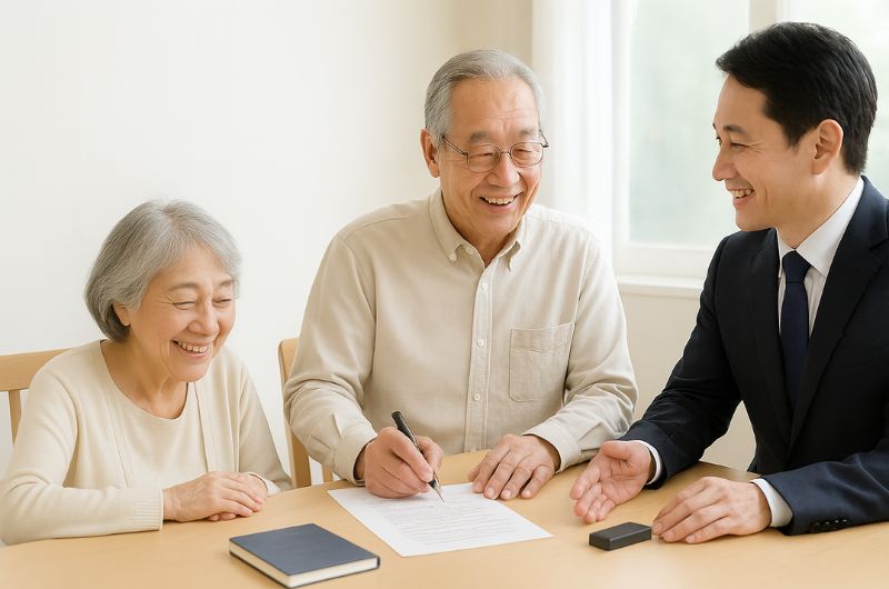 契約をする老夫婦